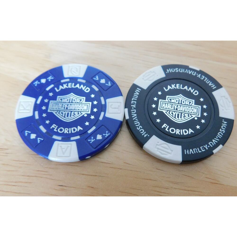 HARLEY DAVIDSON "LAKELAND" FLORIDA Dealer Casino Poker Chips  Set of 2